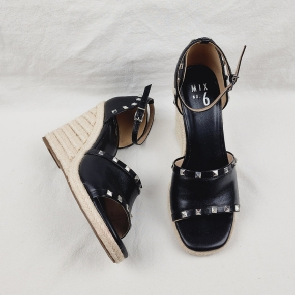 Mix no.6 Black Dreamm Espadrille studded wedge size 9 - Picture 1 of 8